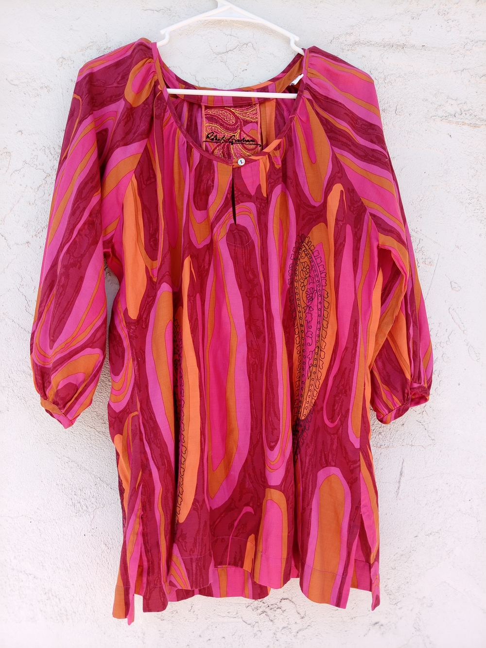 Robert Graham Pink and Orange Abstract Tunic Blouse